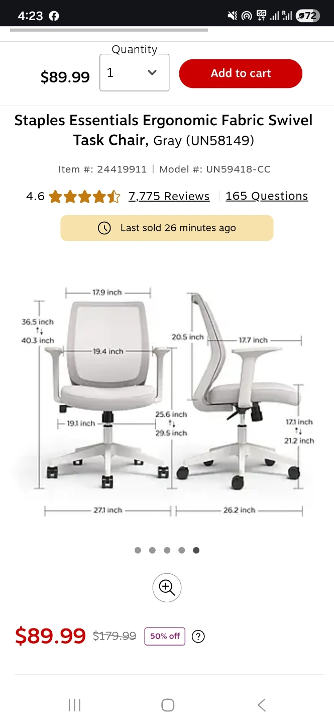 Staples Essentials Ergonomic Task Chair, Grey - photo 3