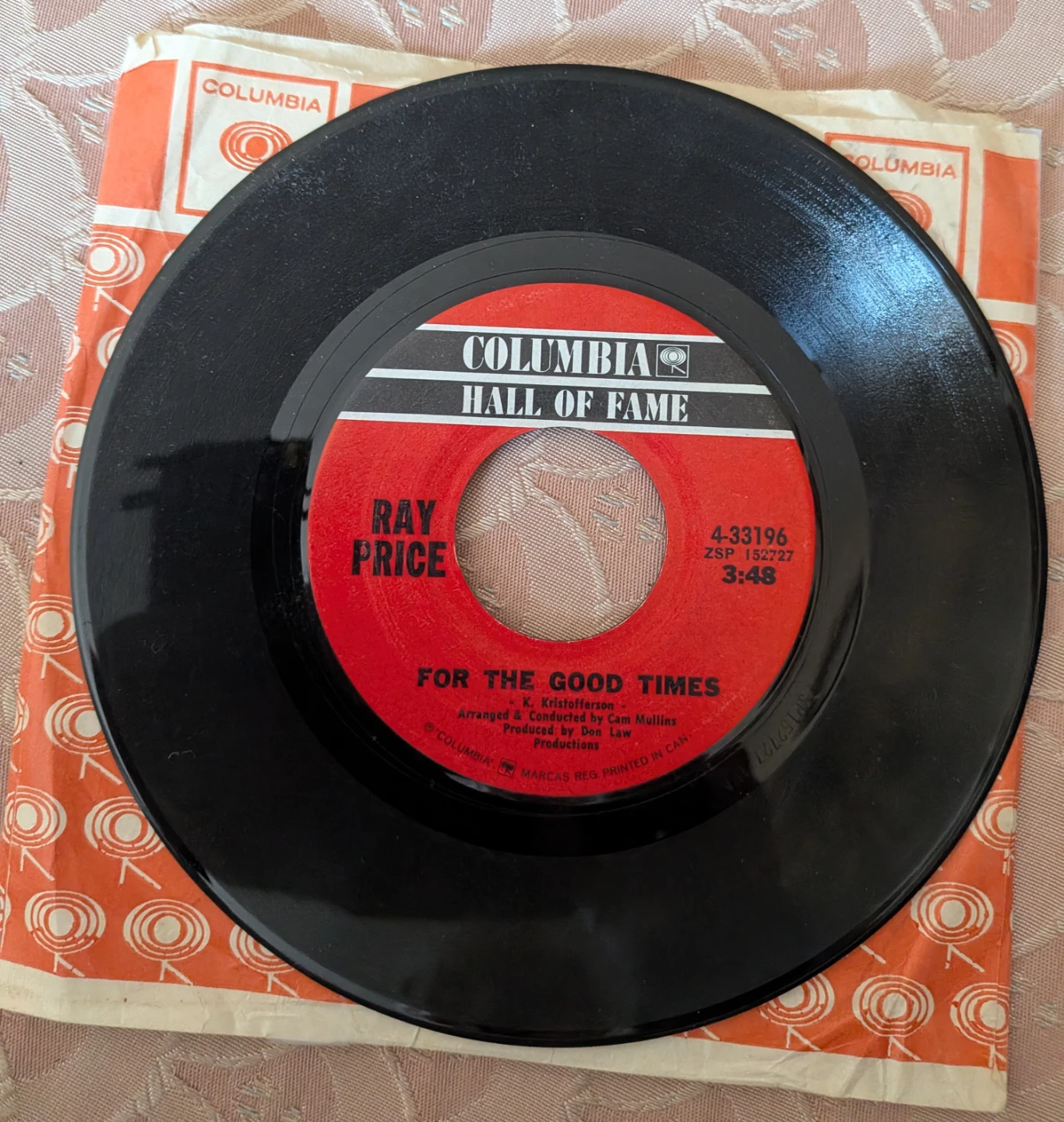 Ray Price For The Good Times 7" Vinyl Columbia Hall of Fame
