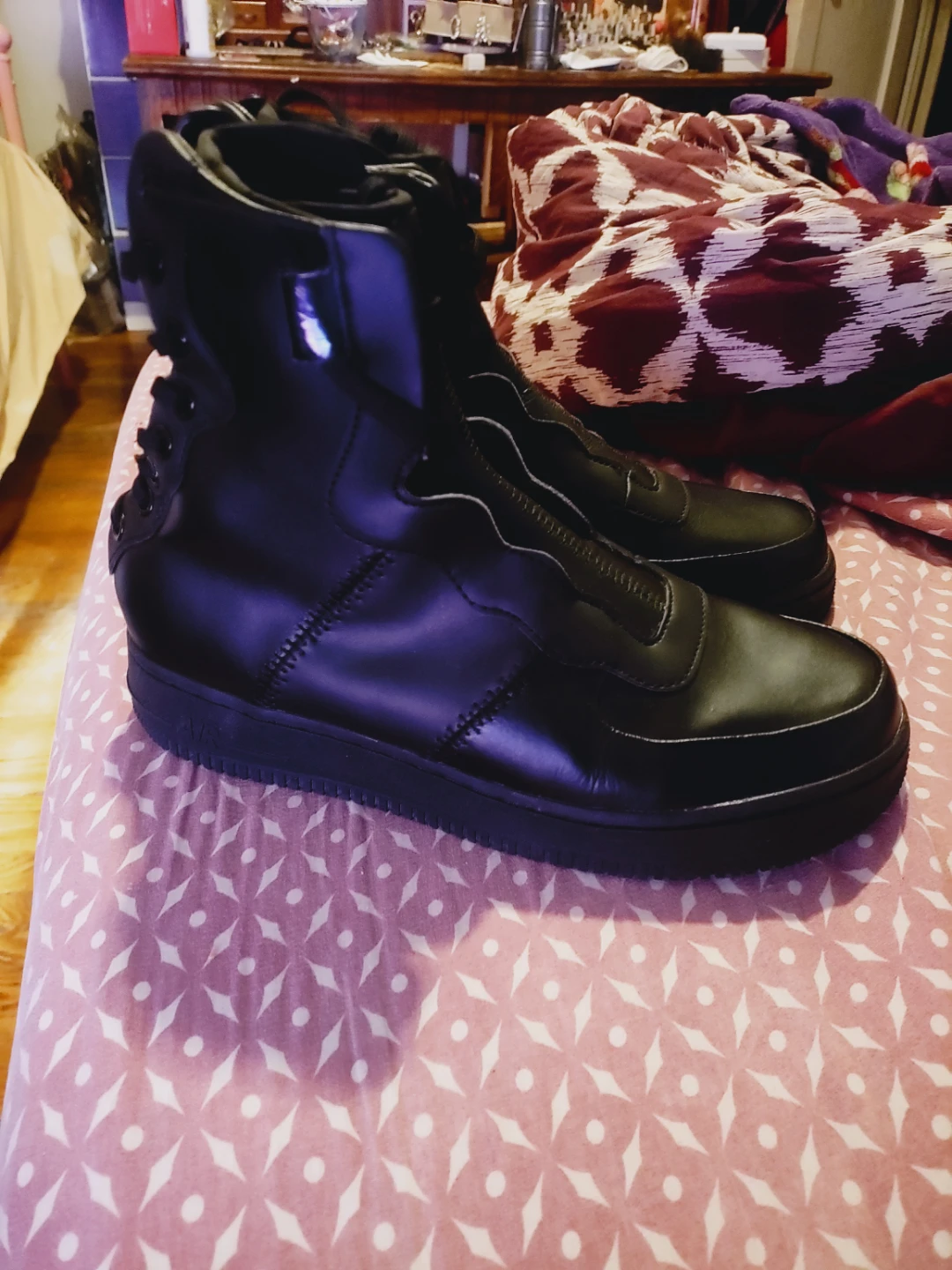 🏆Nike Air Force 1 High Black Leather Sneakers women size 9 - photo 3