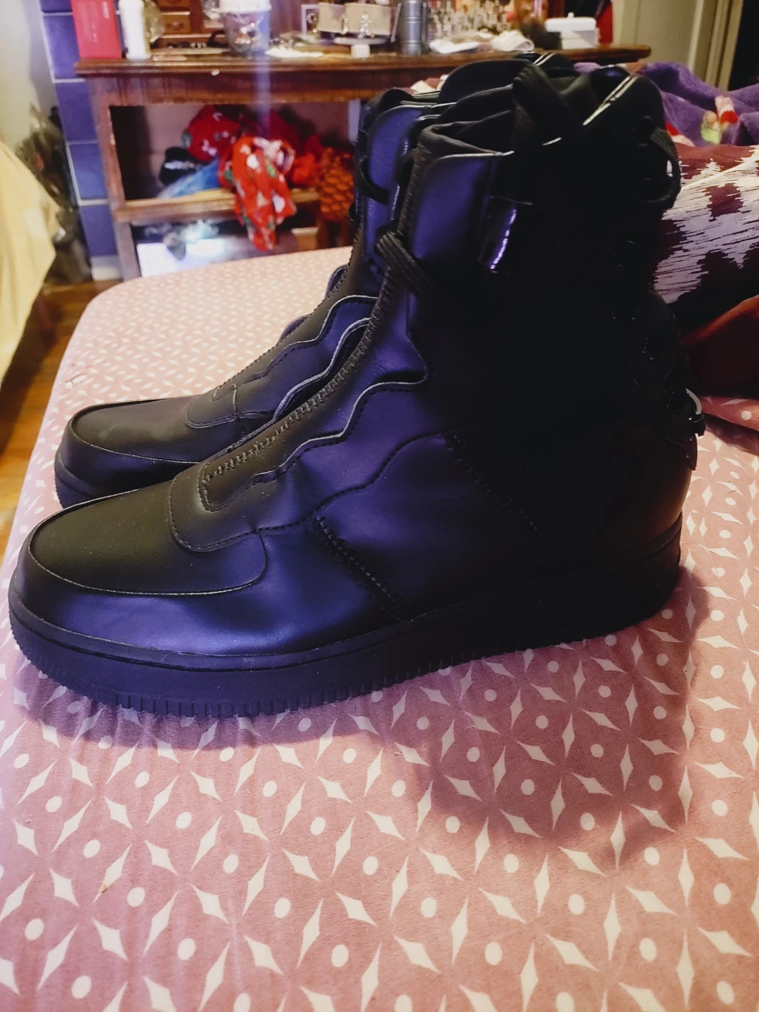 🏆Nike Air Force 1 High Black Leather Sneakers women size 9 - photo 4