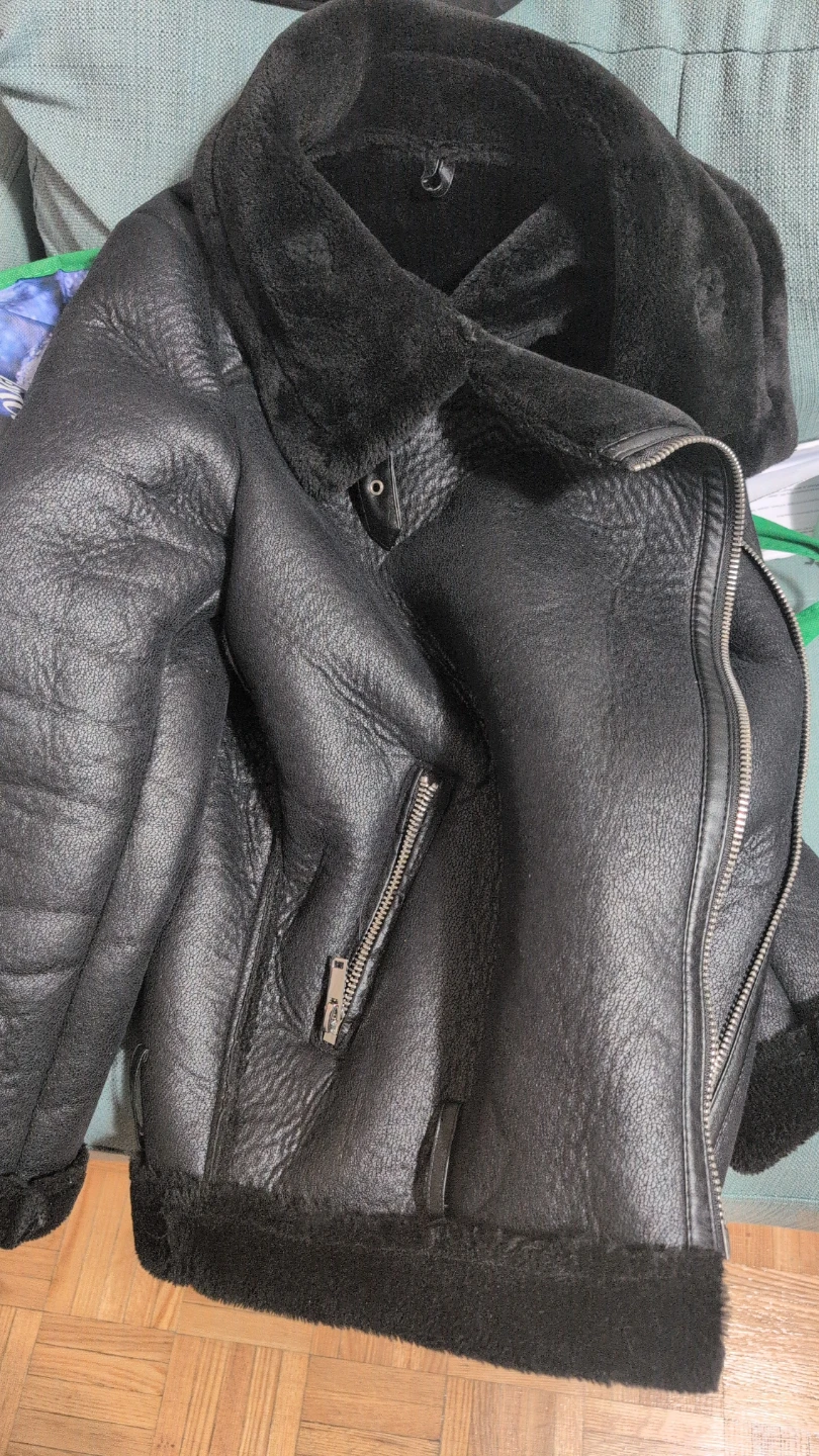 Black Faux Fur Lined Aviator Jacket