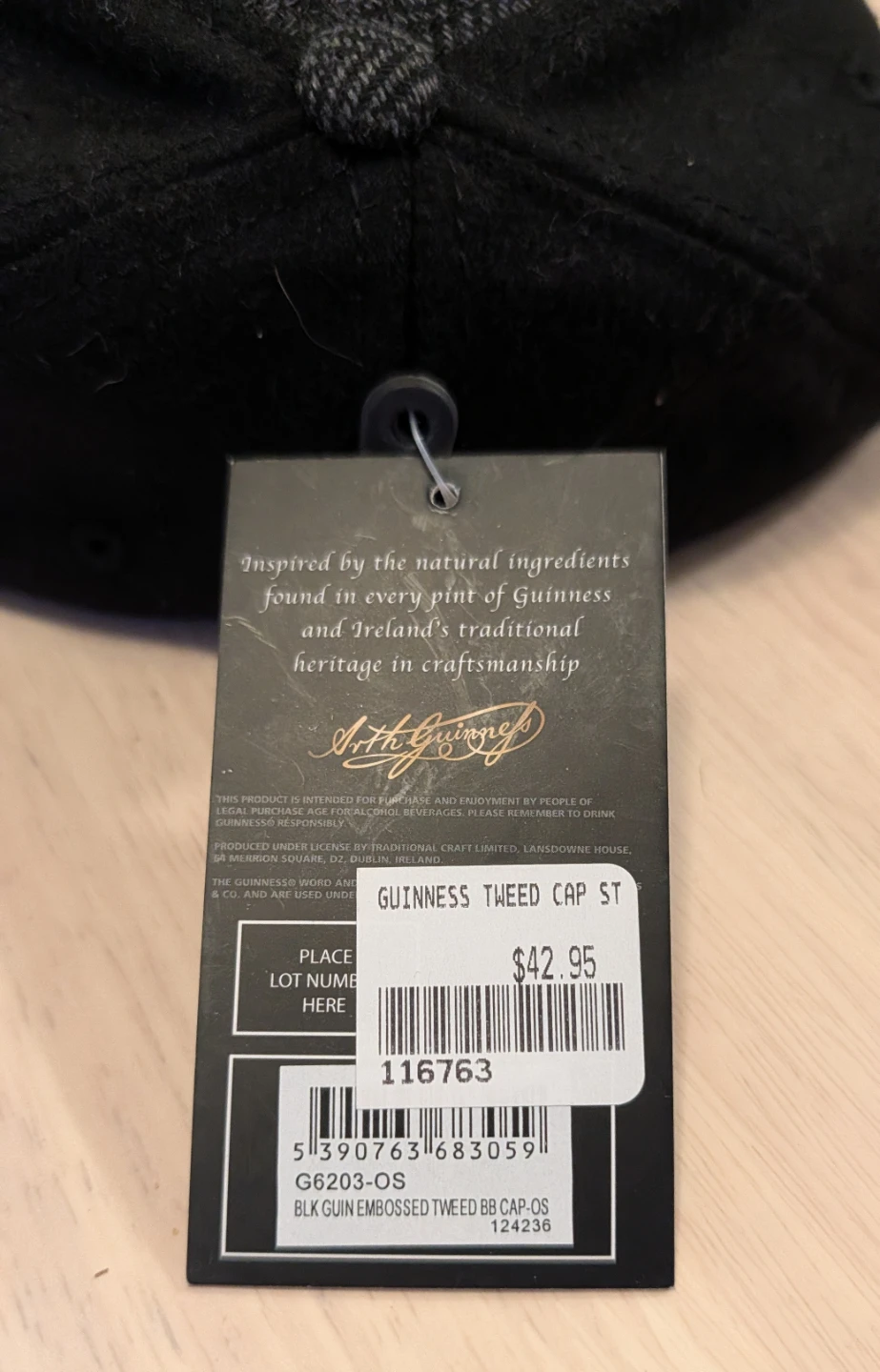 Brand New with Tags Guinness Tweed Cap - Size 59cm - photo 3