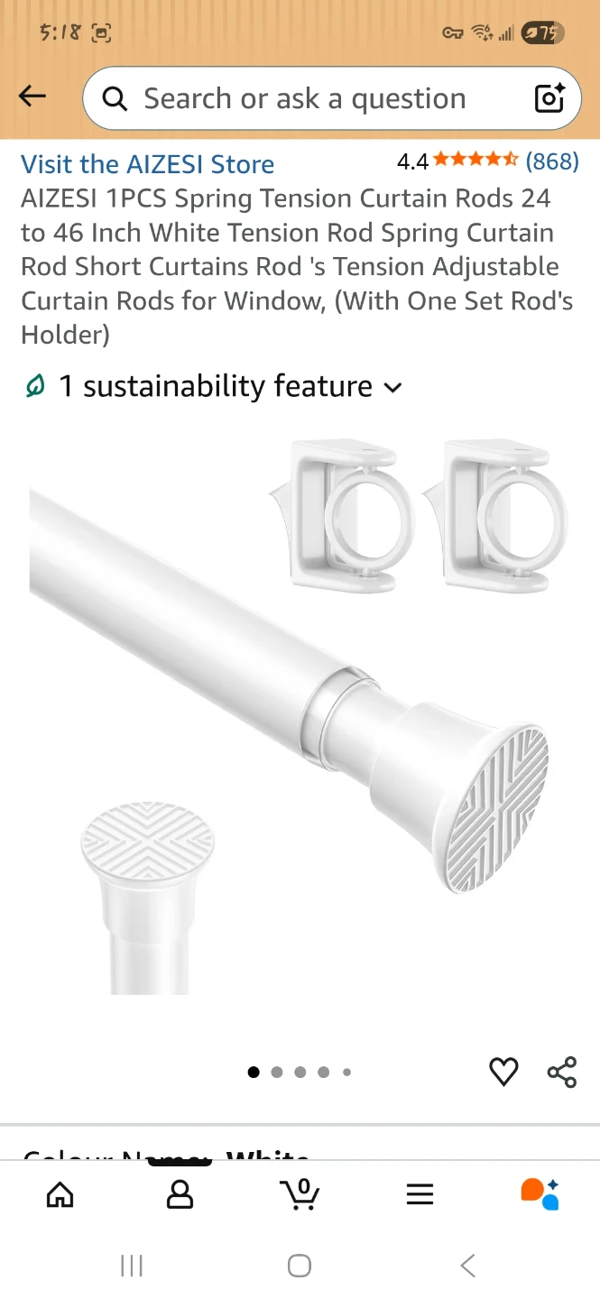 AIZESI 1PCS White Tension Rod Spring Curtain Rod 23.03-46.4 IN