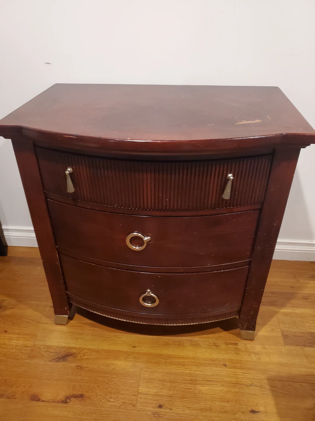 Dark Wood Nightstand with 3 Drawers
