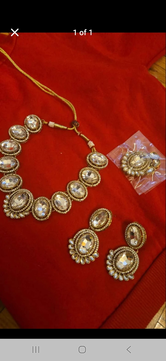 Gold-tone Necklace and Earring Set with Clear Jewels