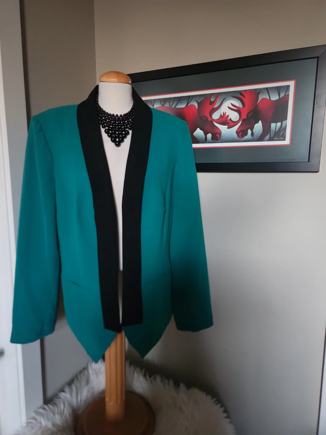 Plus size Nifty 90's Teal Blazer with Black Trim