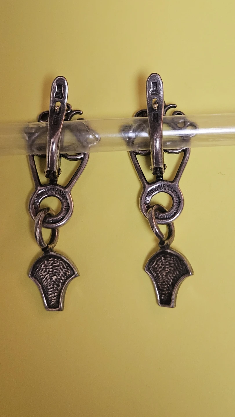 Vintage Silver Tone Abstract Face Dangle Earrings - photo 4