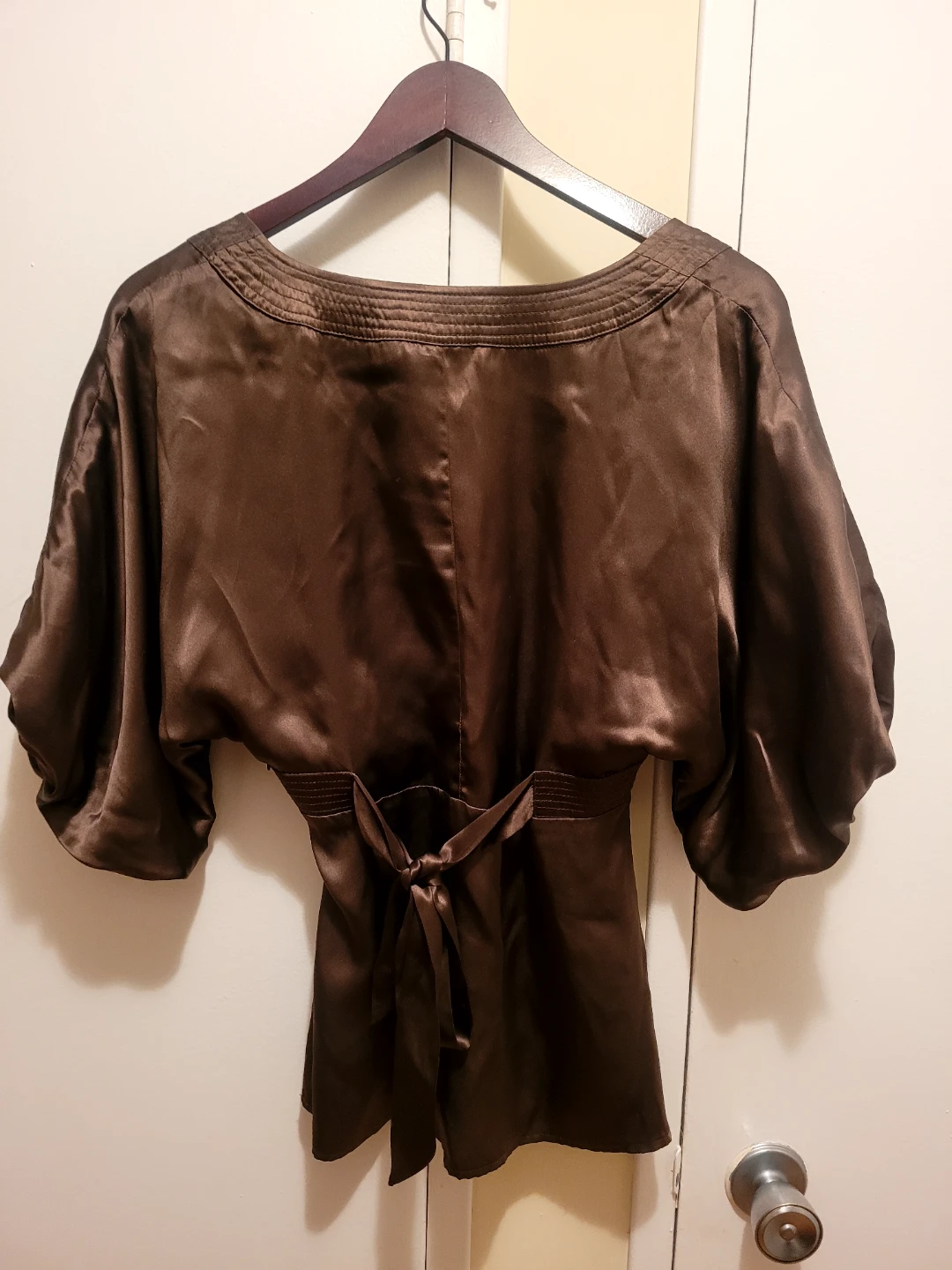 Bebe Brown Satin Dolman Sleeve Blouse - Size S🥕 - photo 2