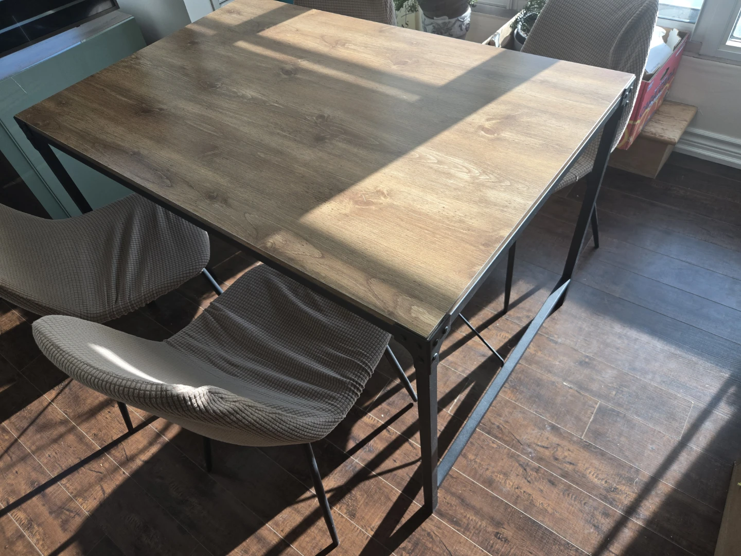 MOVING SALE! Wooden Dining Table with Black Metal Frame