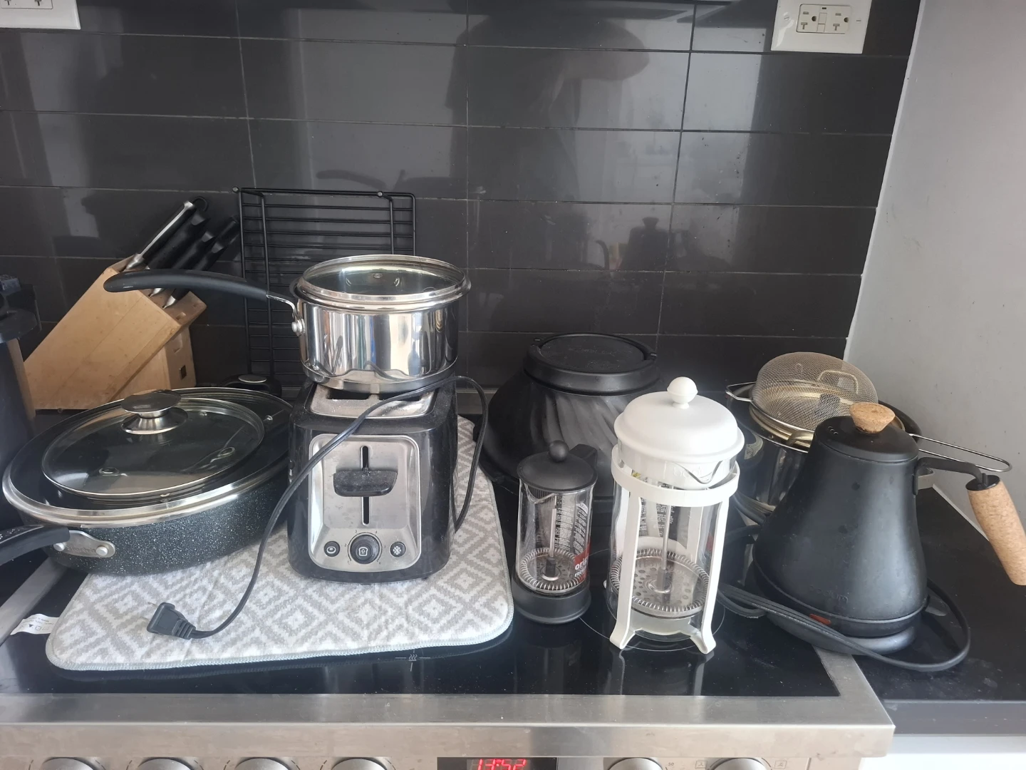 Moving kitchen pots, kettle, french press, pan, toaster