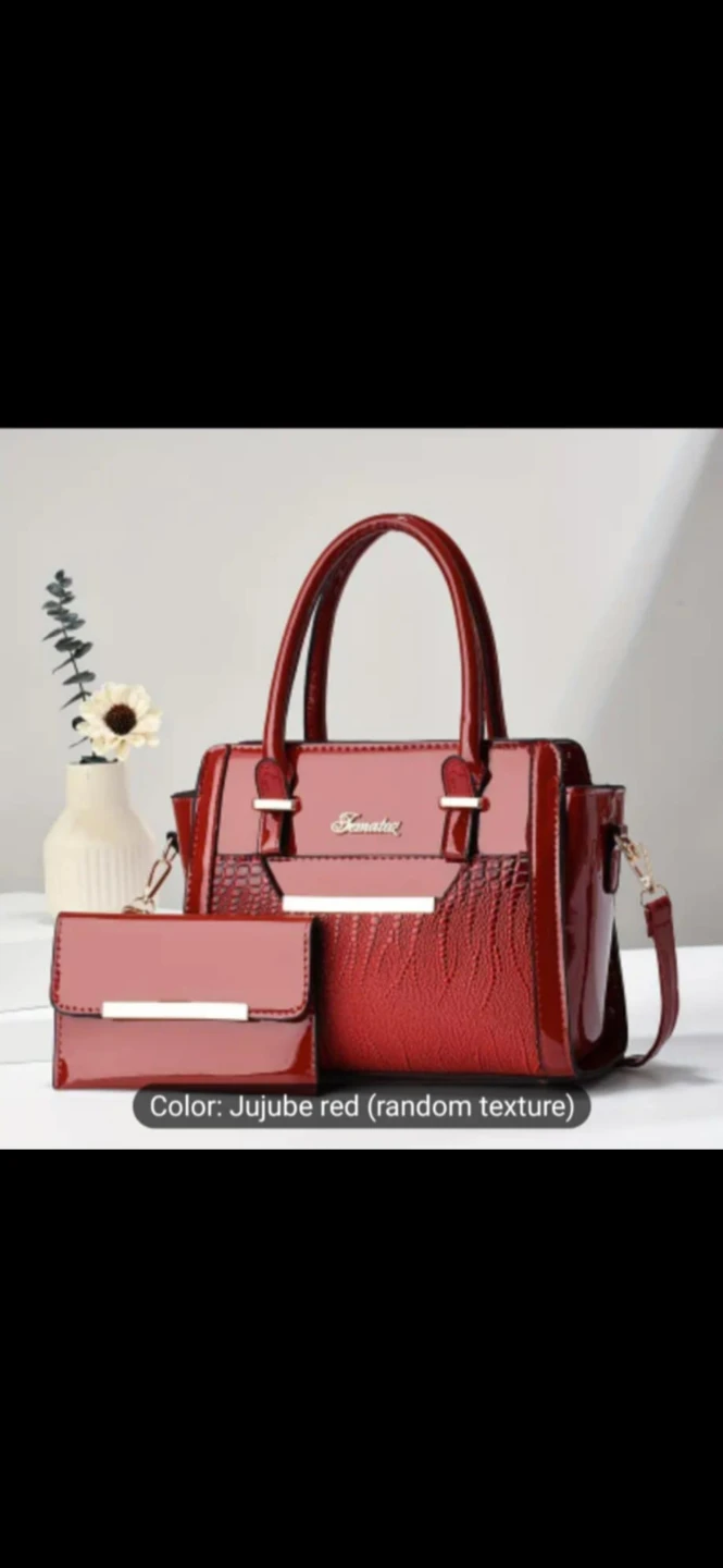 Set of 3 Handbags in Black, Brown, or Jujube Red - photo 4
