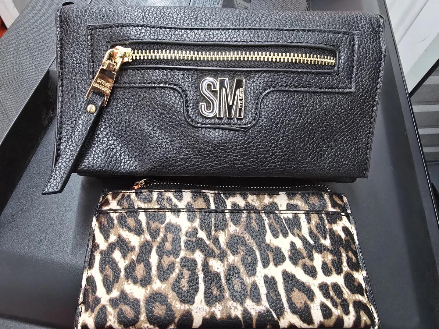 Steve Madden Black Pebble Grain Wallet & Leopard Set