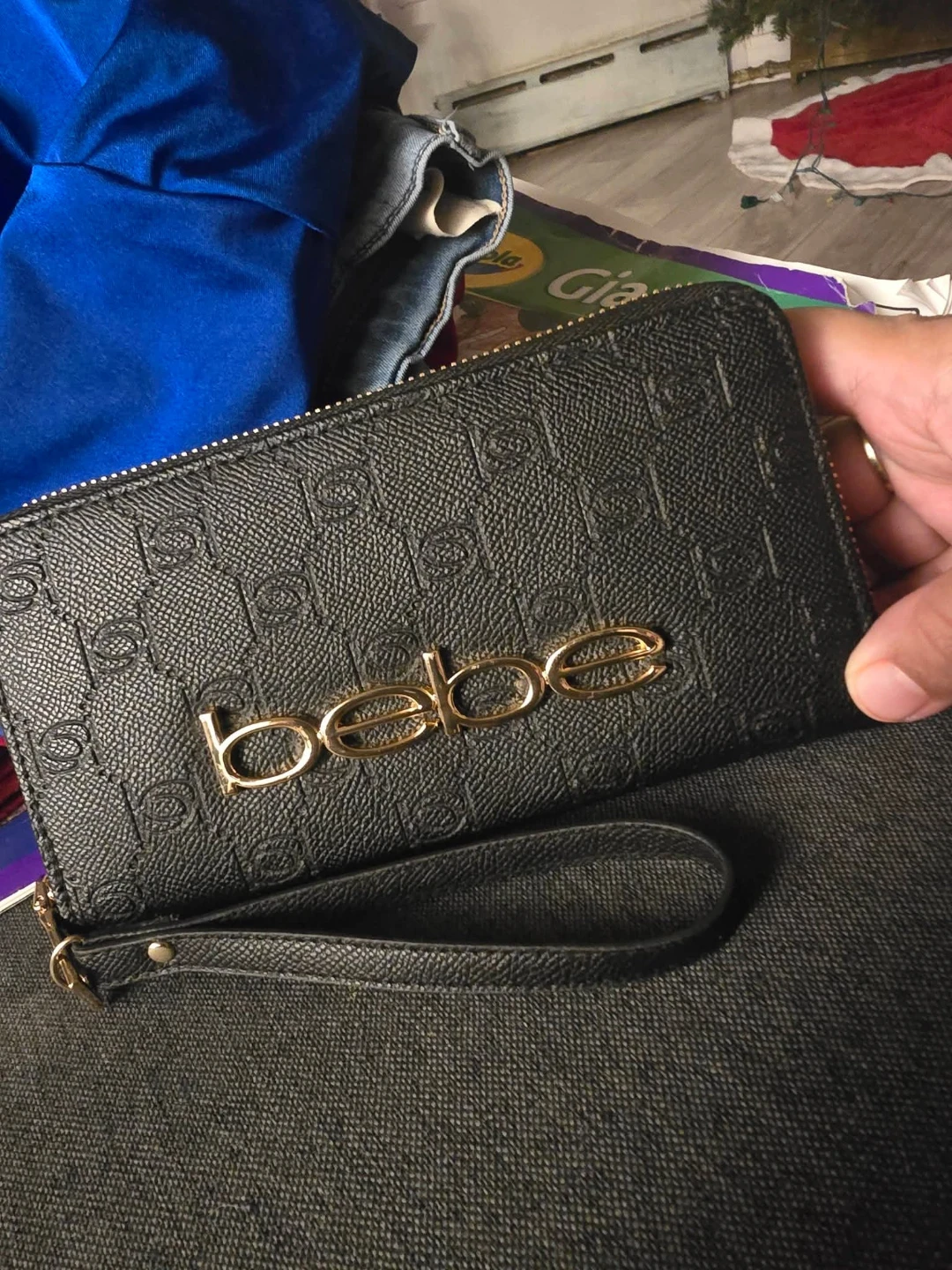 Bebe Black Logo Wristlet Wallet