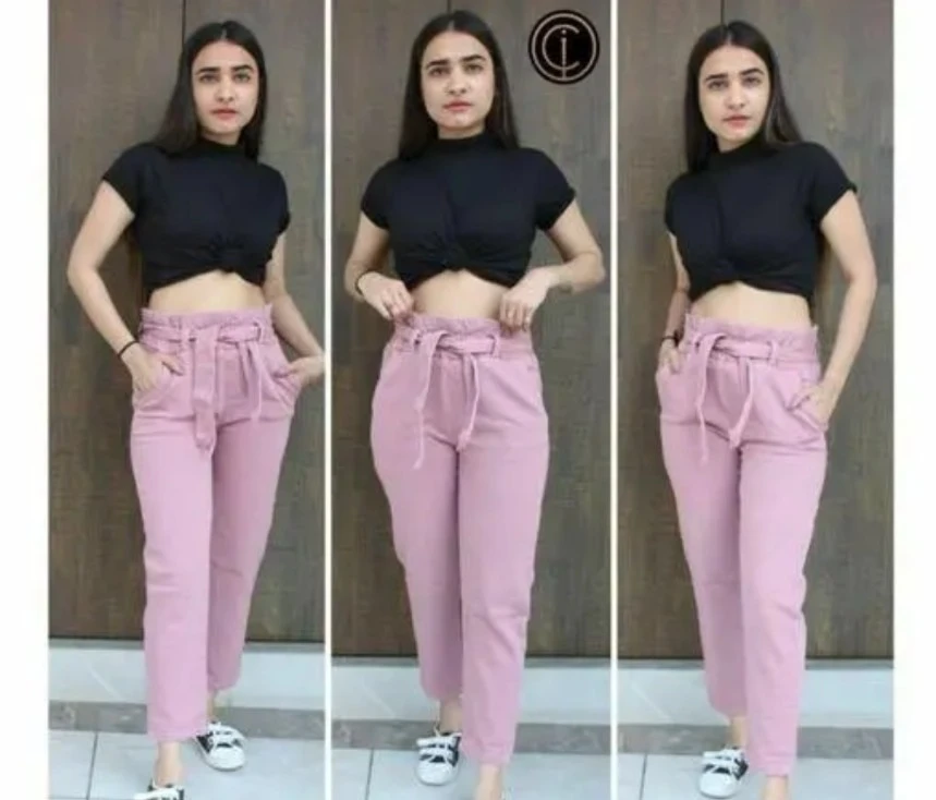 Black Mock Neck Crop Top and Pink Paperbag Waist Pants