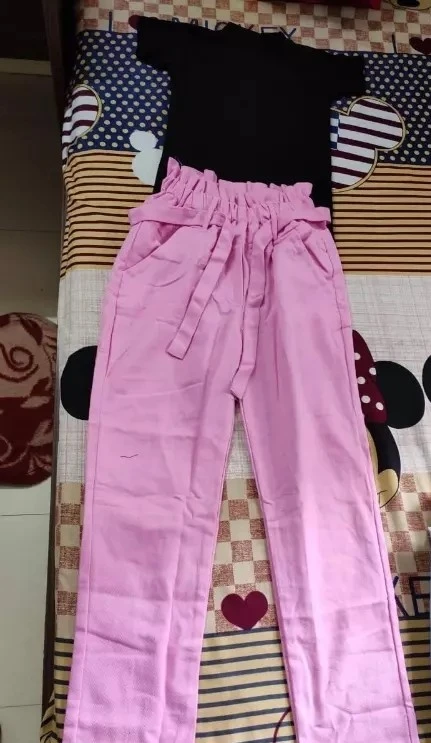 Black Mock Neck Crop Top and Pink Paperbag Waist Pants - photo 2