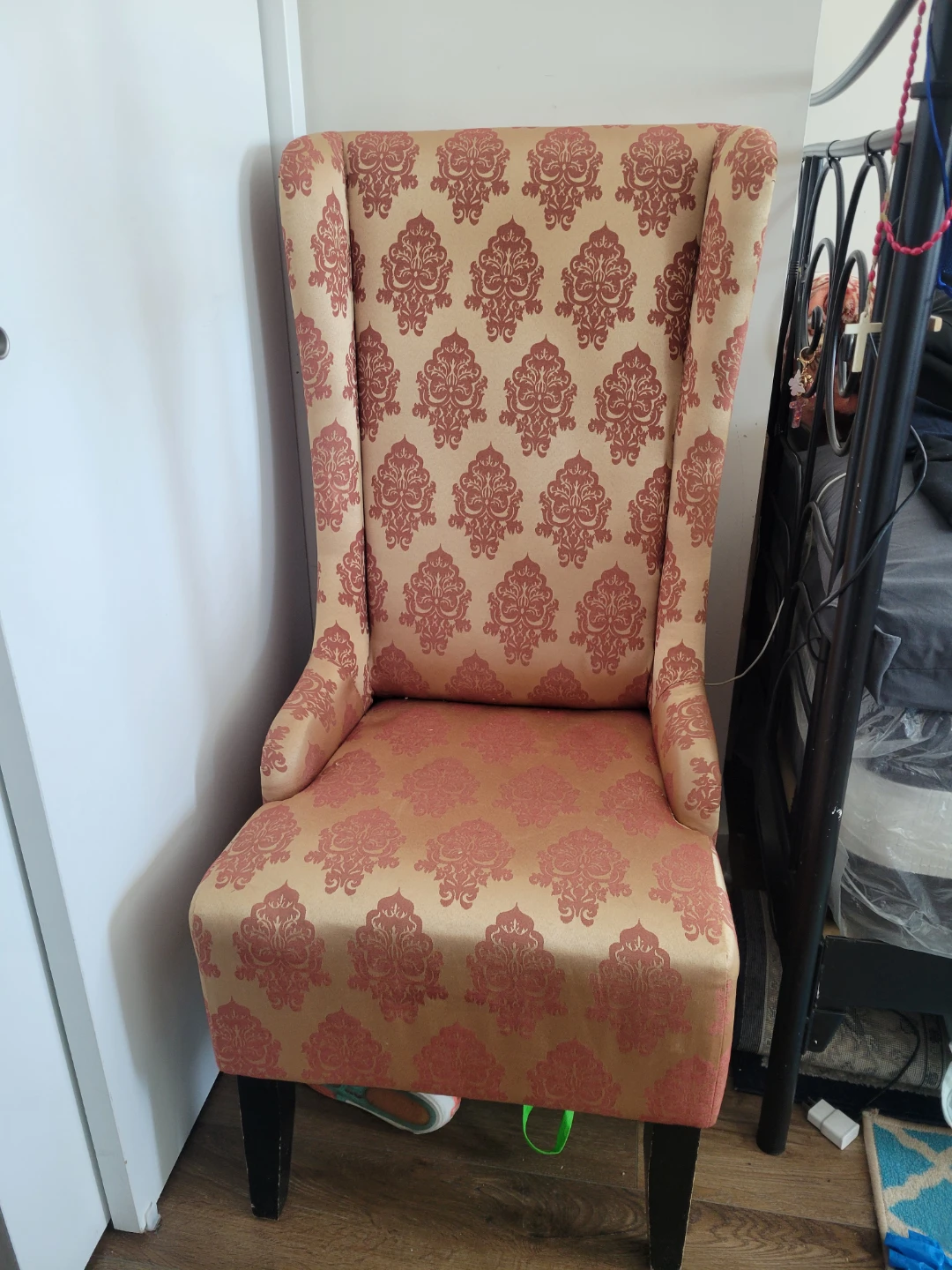 Wingback Accent Chair with Damask Pattern