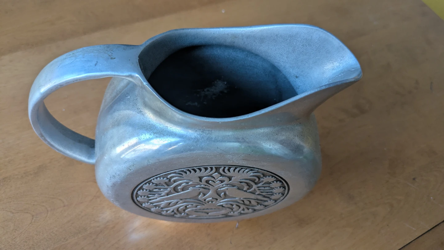 Vintage Pewter Pitcher with Embossed Birds Design - photo 2