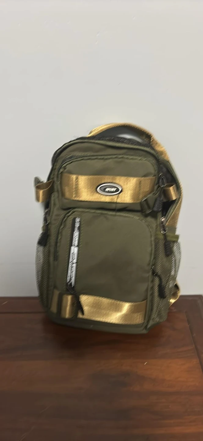 Olive Green Backpack with Gold Accents