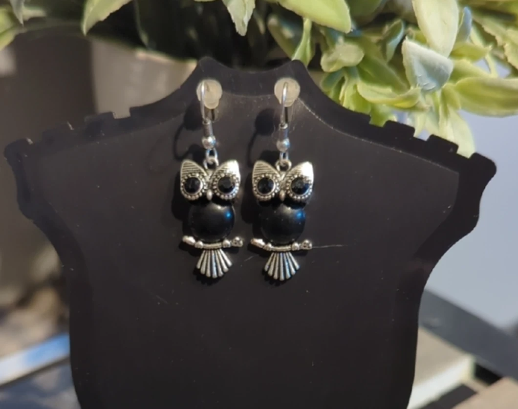 Black Owl Dangle Earrings