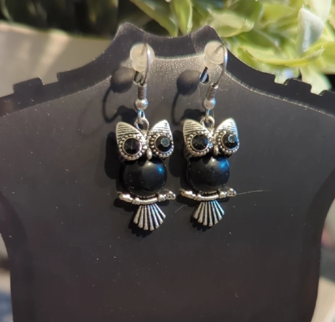 Black Owl Dangle Earrings - photo 2