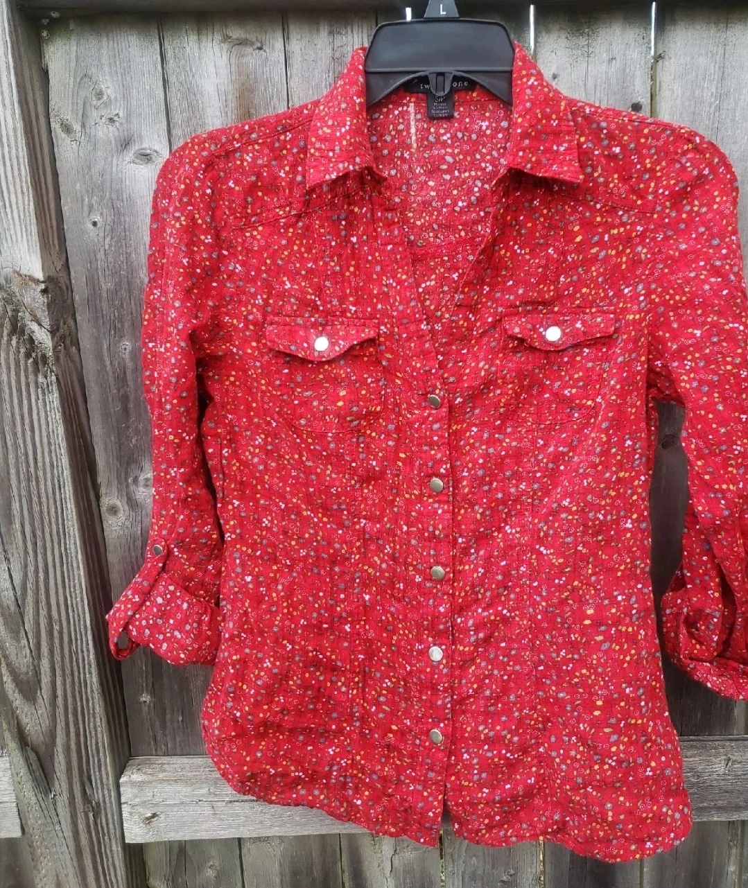 Red Floral Print Button-Up Shirt