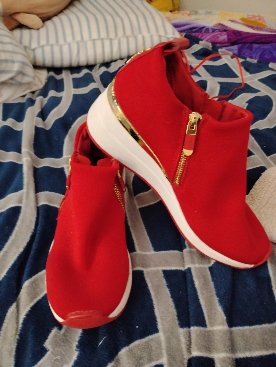 DKNY Red Zip-Up Wedge Sneakers - photo 4