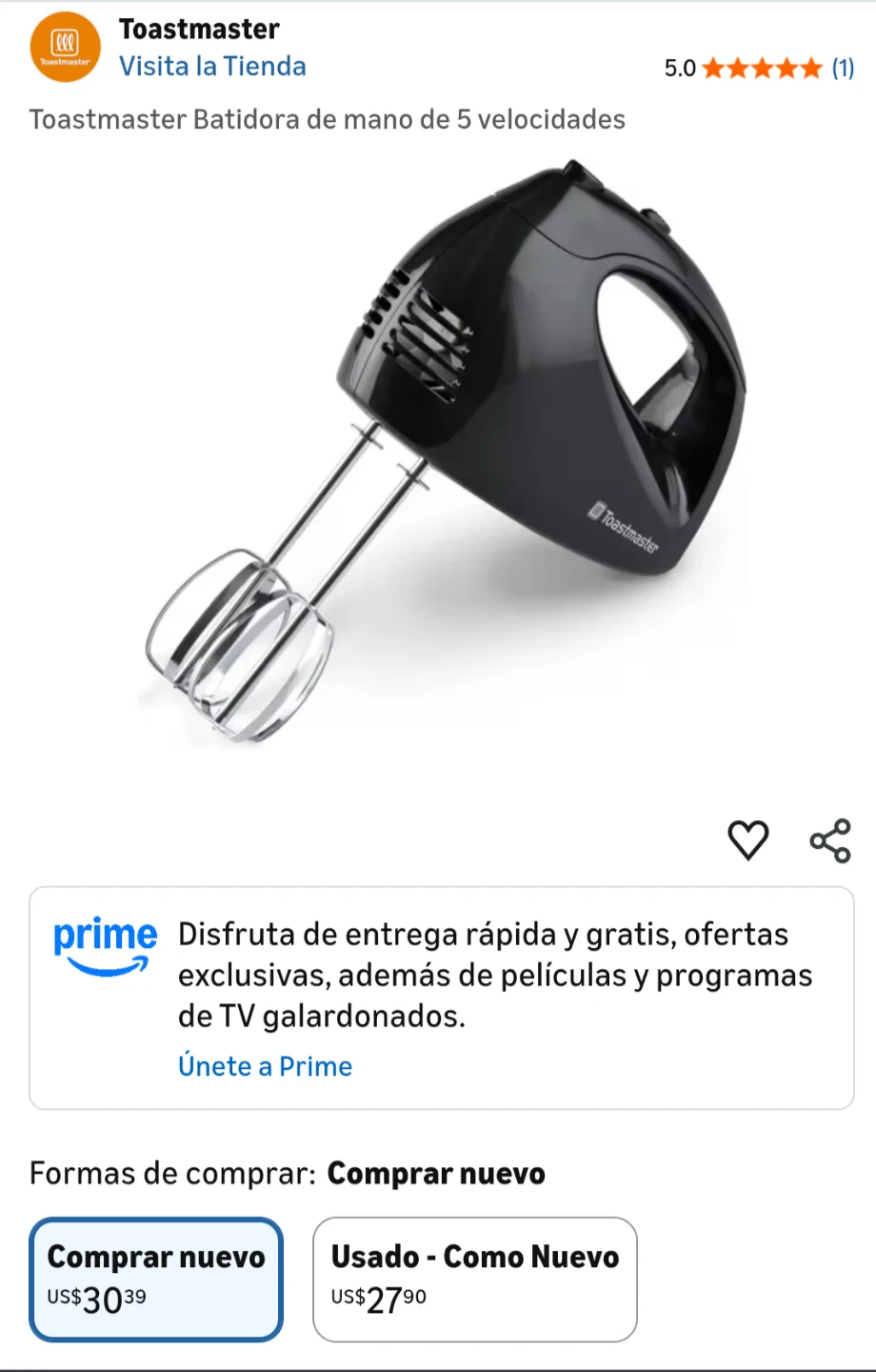 Toastmaster 5-Speed Hand Mixer