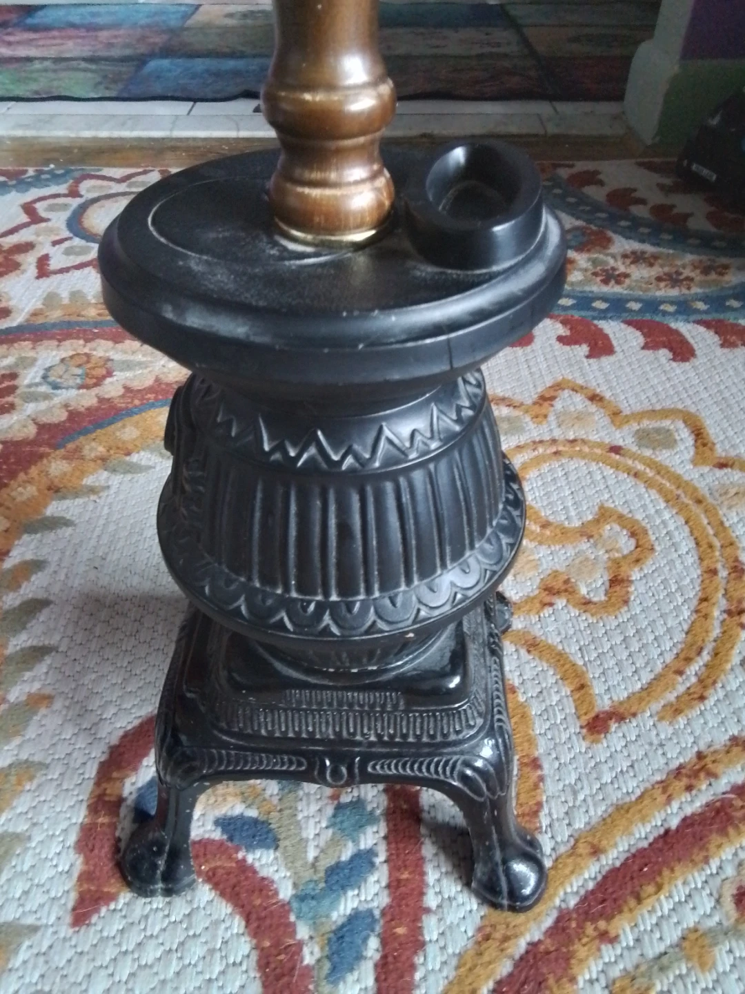 Cast Metal Ashtray Stand with Glass Ashtray Art Deco - photo 2