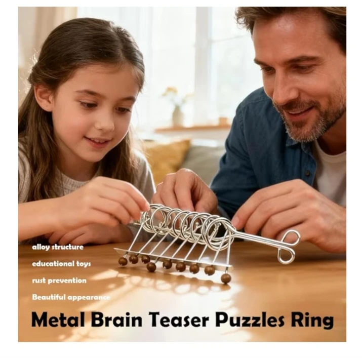 NEW!   Metal Brain Teaser Puzzles Ring - 22cm 9 Linked Rings