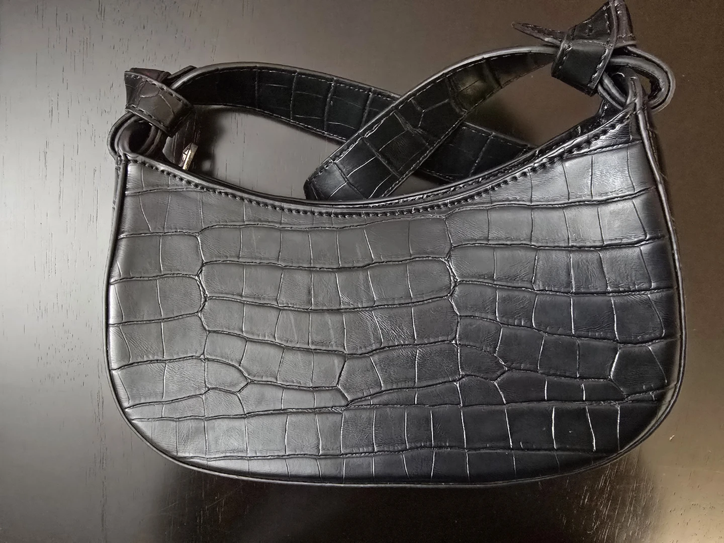 Zara Black Croc Embossed Shoulder Bag
