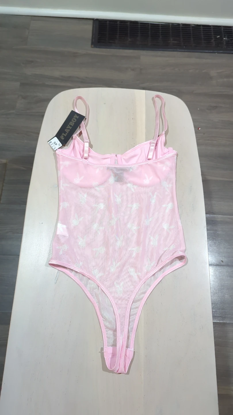 Playboy Pink Bunny Print Mesh Bodysuit - photo 4
