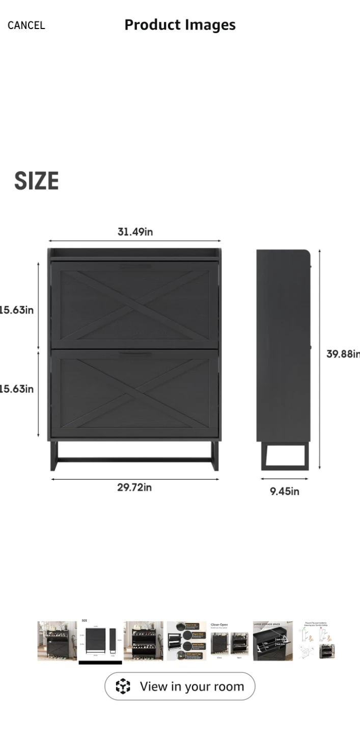 Black Barn Door Style Shoe Cabinet Storage Rack
