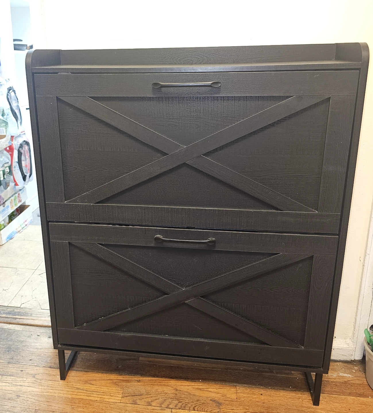 Black Barn Door Style Shoe Cabinet Storage Rack - photo 2