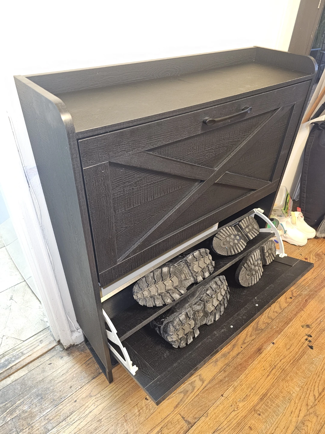 Black Barn Door Style Shoe Cabinet Storage Rack - photo 4