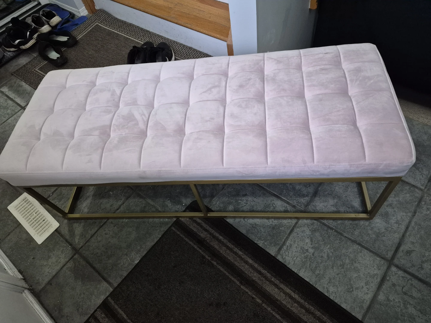 Pink Tufted Bench with Gold Metal Legs - photo 3