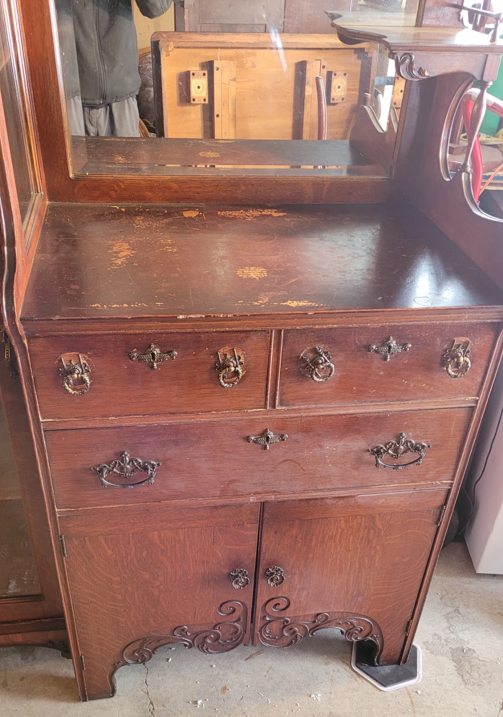 1800s Victorian Oak Sideboard / China Cabinet - photo 2