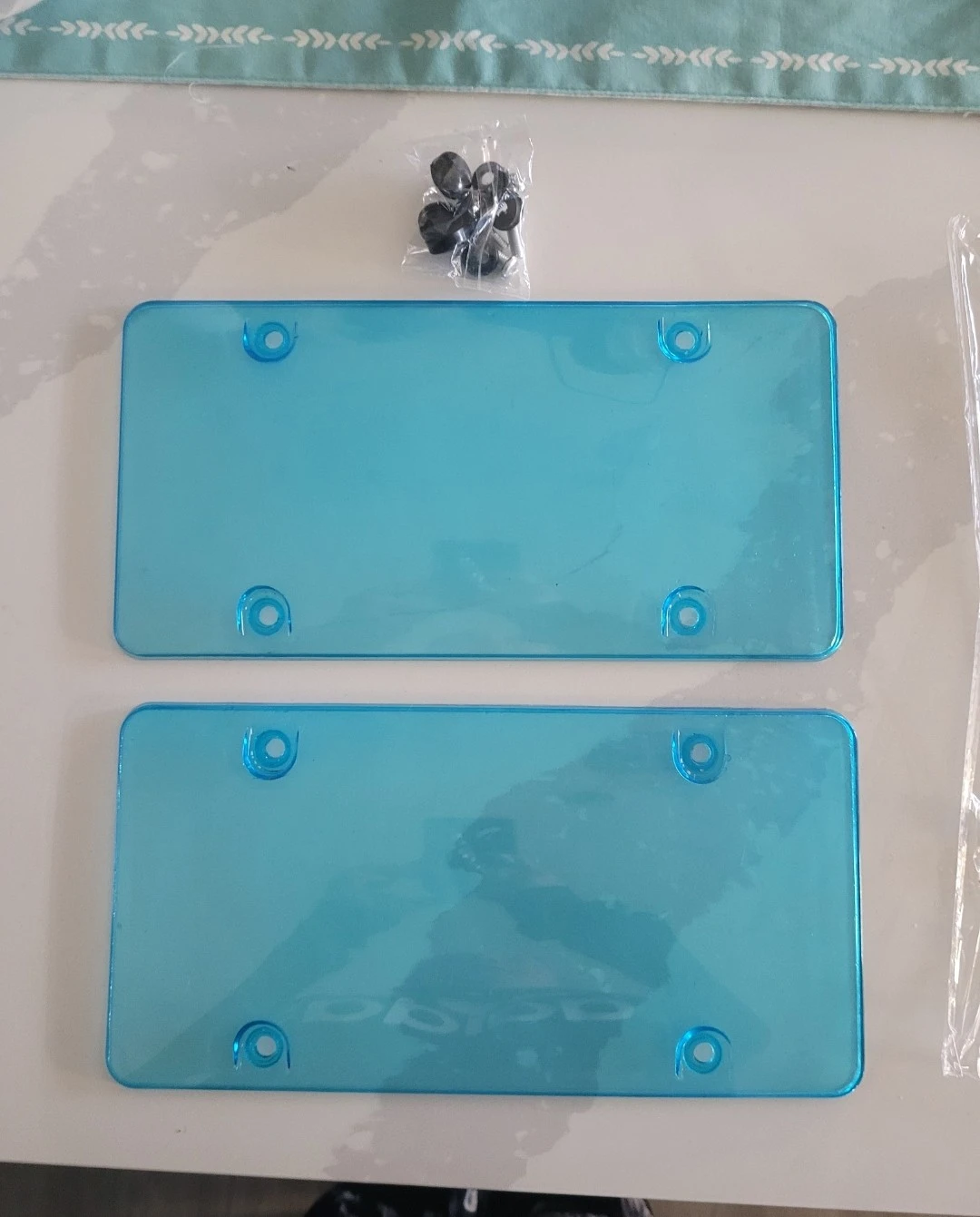 2 Clear Ice Blue License Plate Covers with Mounting Hardware