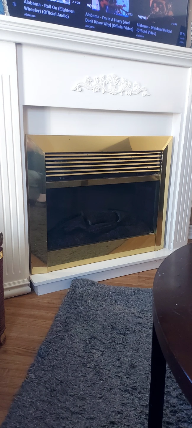 White Electric Fireplace with Gold Trim