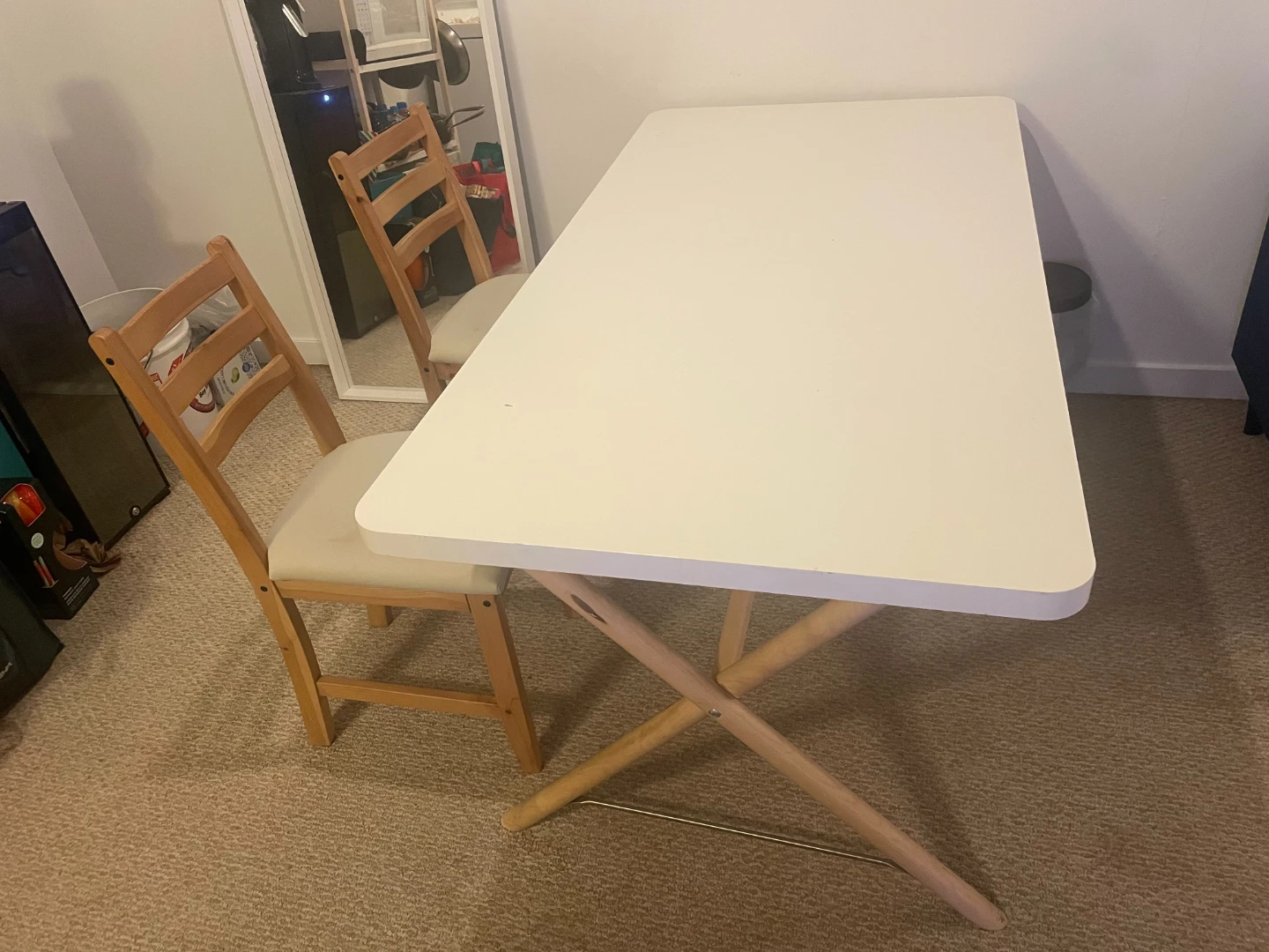 White Rectangular Dining Table with Two Wooden Chairs - photo 2