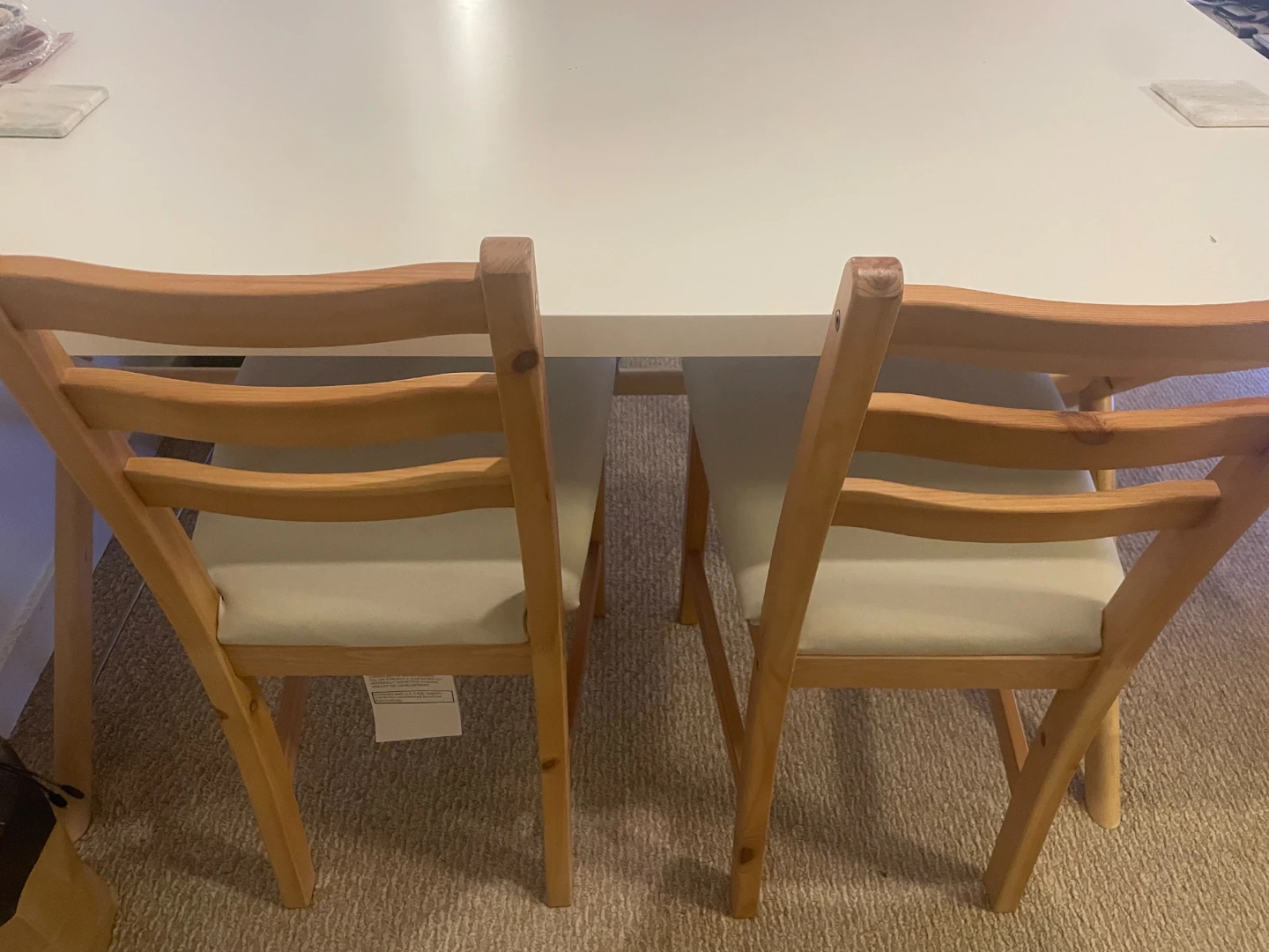 White Rectangular Dining Table with Two Wooden Chairs - photo 3