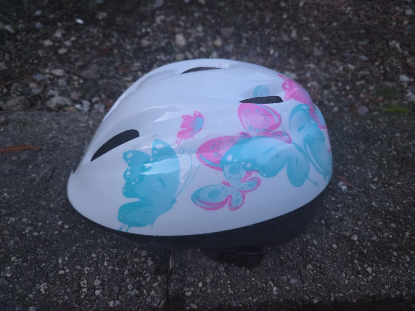 Kids Bike Helmet - White with Butterflies