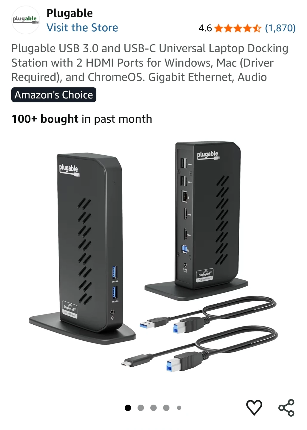 Plugable USB 3.0 & USB-C Universal Laptop Docking Station