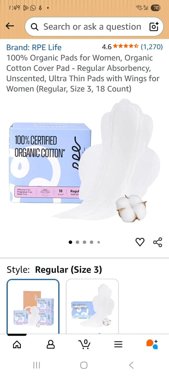 100% Organic Cotton Pads - Regular Absorbency, 18 Count