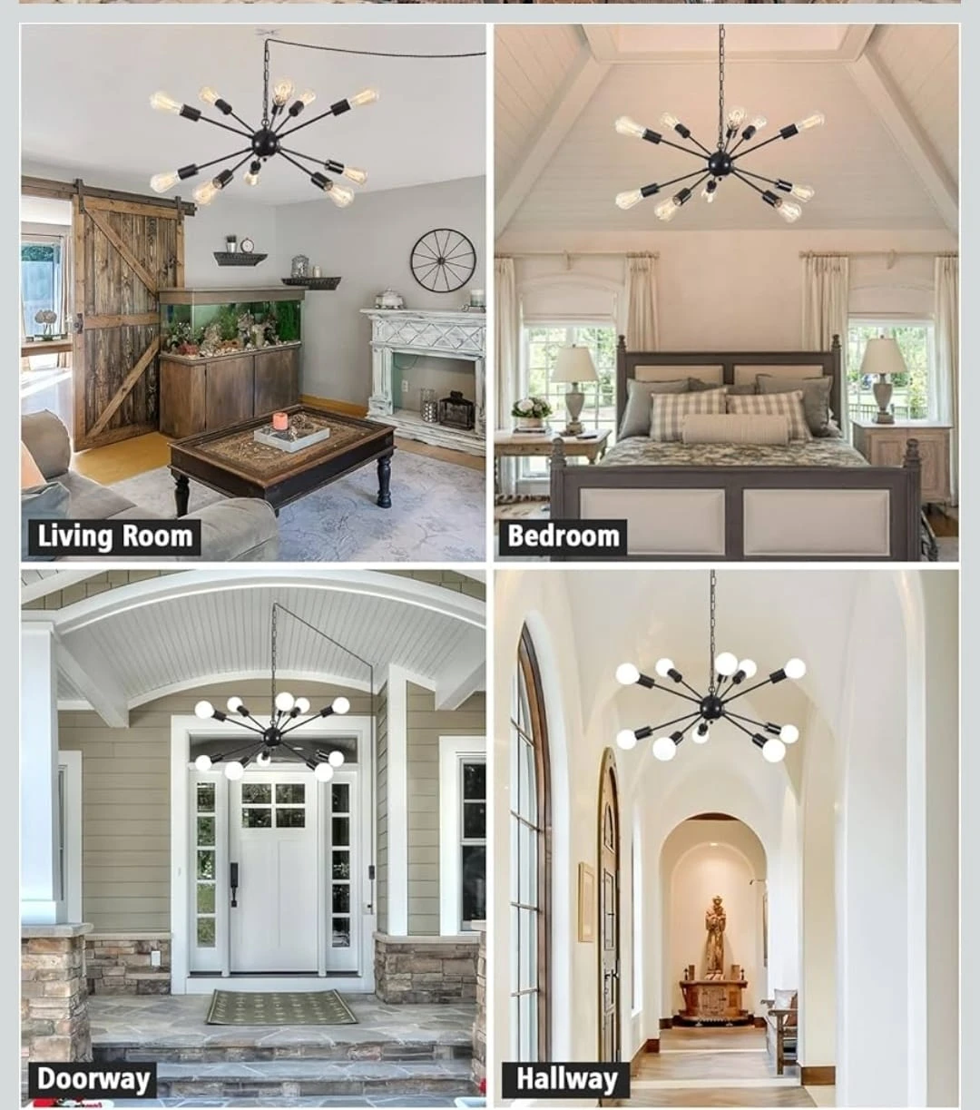 Sputnik Chandelier Black 12-Light Plug-in Pendant Light Fixture - photo 2