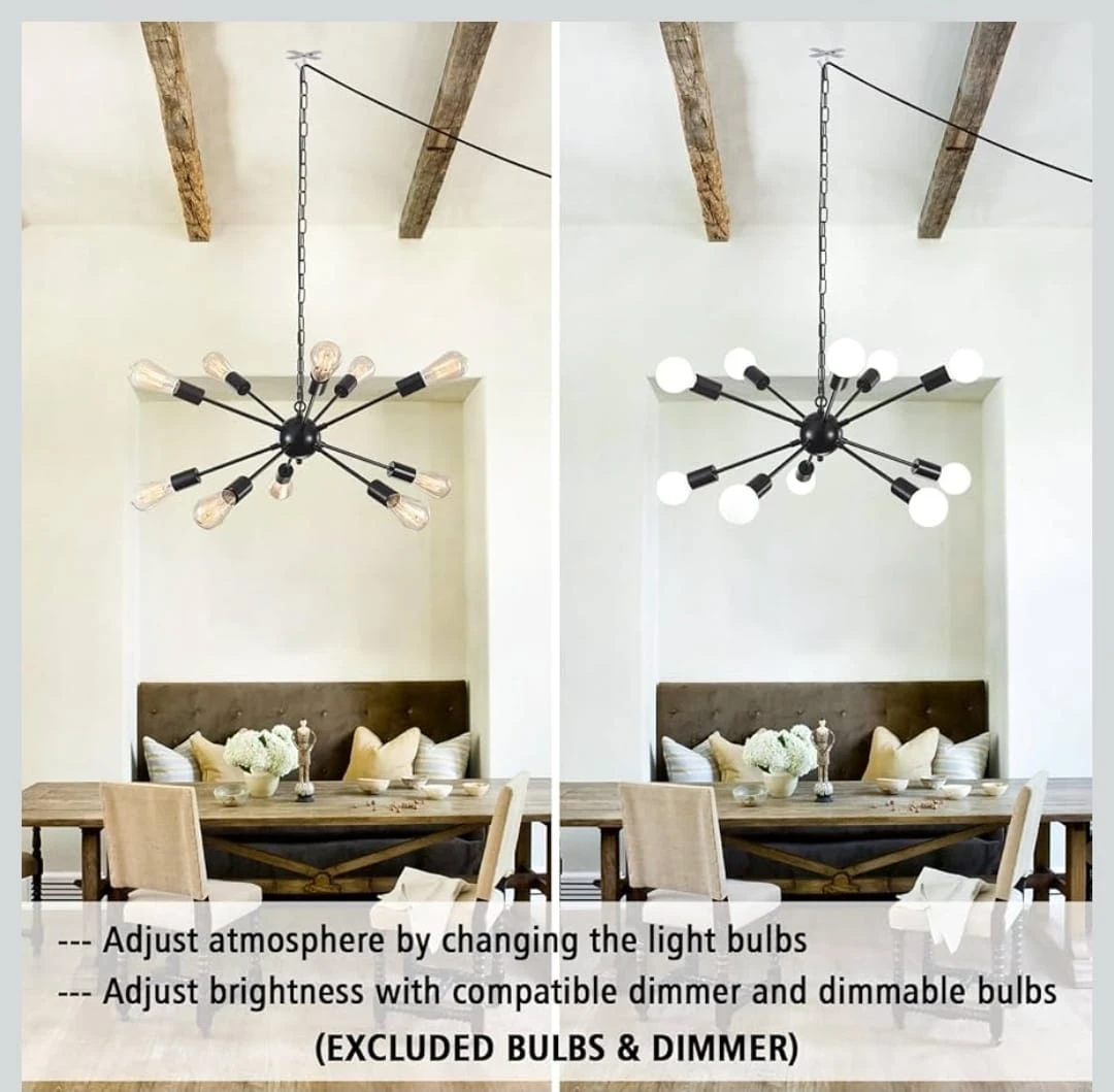 Sputnik Chandelier Black 12-Light Plug-in Pendant Light Fixture - photo 3