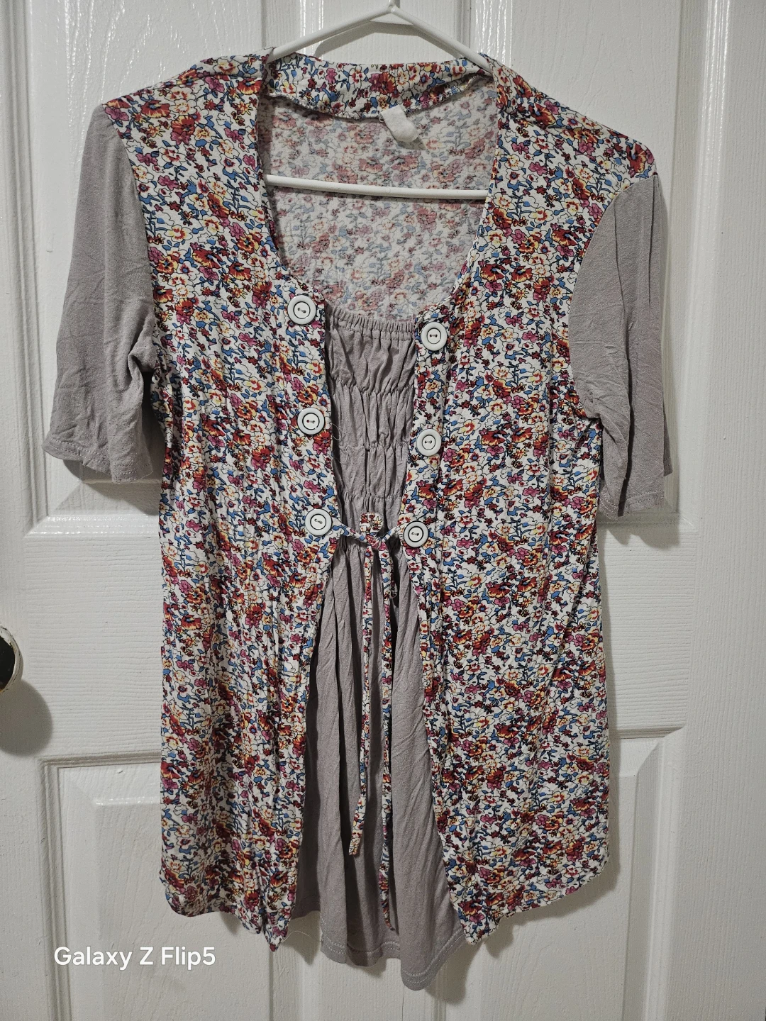 Floral Print Tunic Top with Grey Sleeves