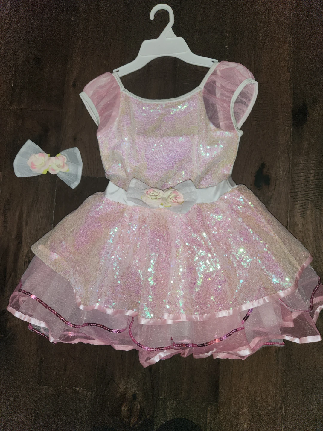 Pink Sequin Dance Dress with Hair Bow(5-7)