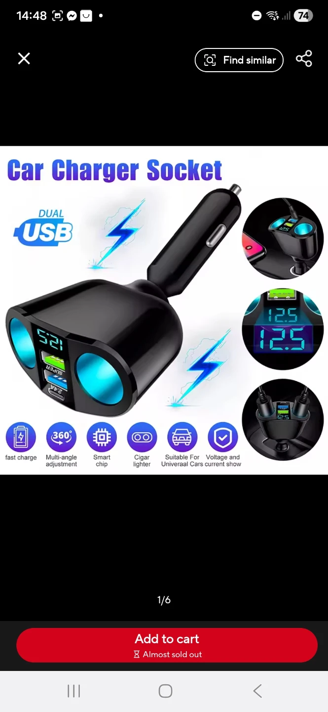 Dual USB Car Charger Socket with Voltage Display