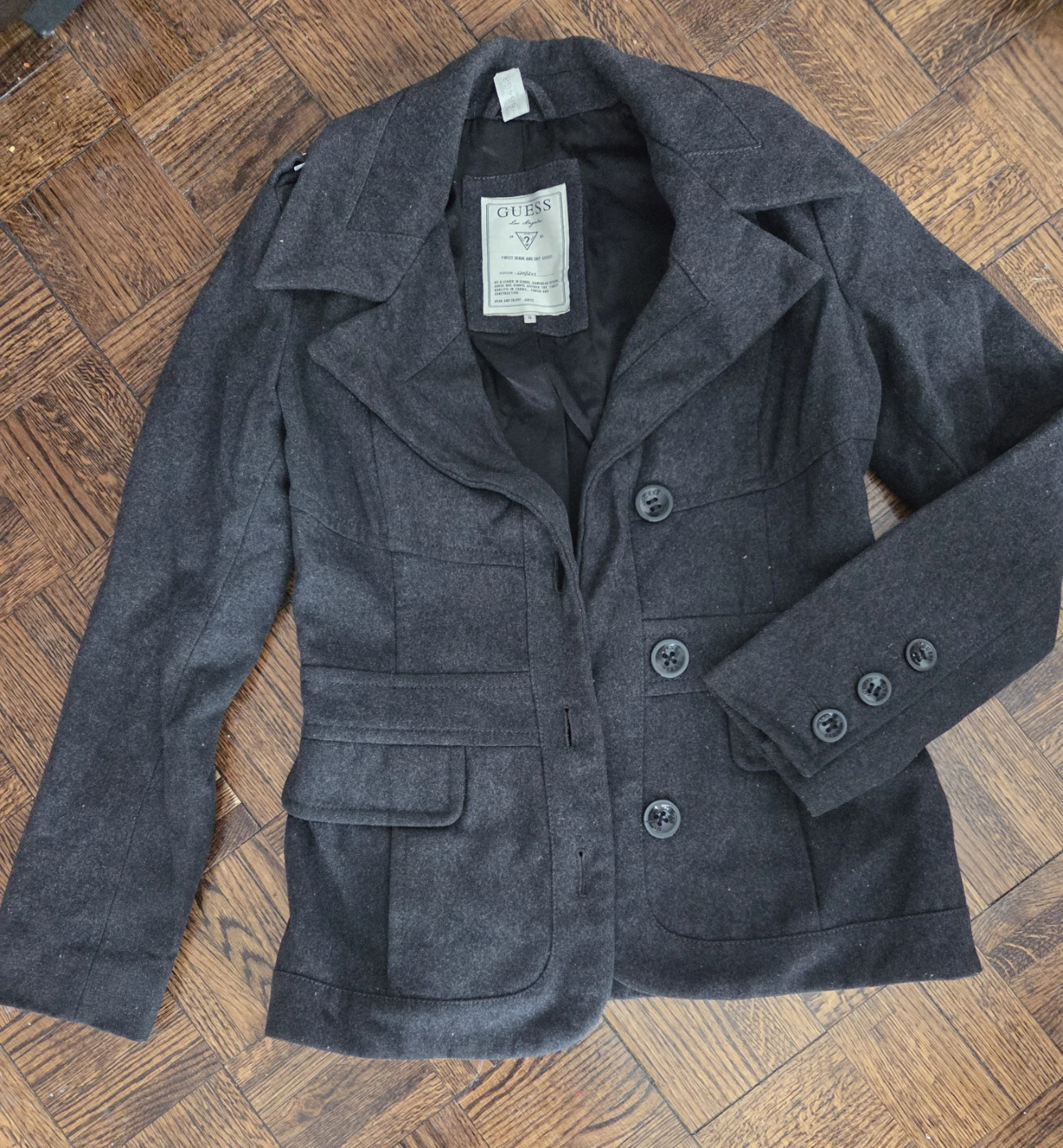 GUESS Dark Grey Wool Blend Pea Coat