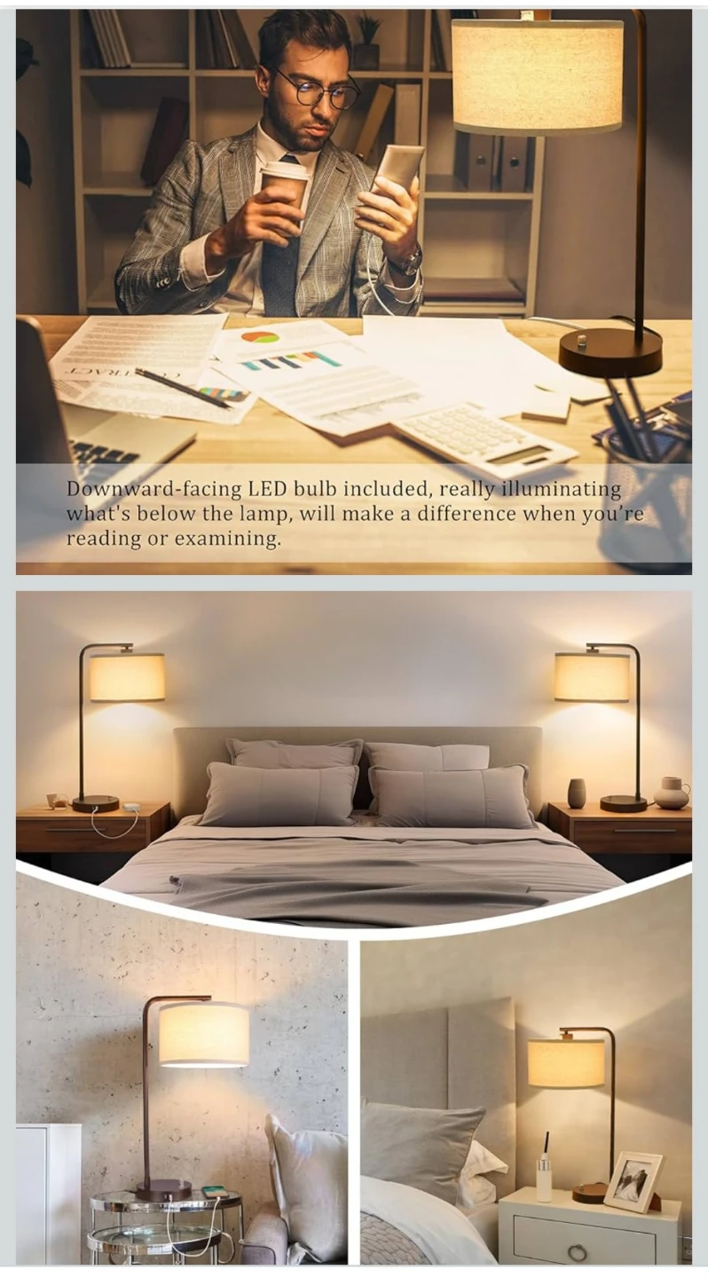Set of 2 Fully Dimmable Bedside Table Lamps with USB Ports - photo 5